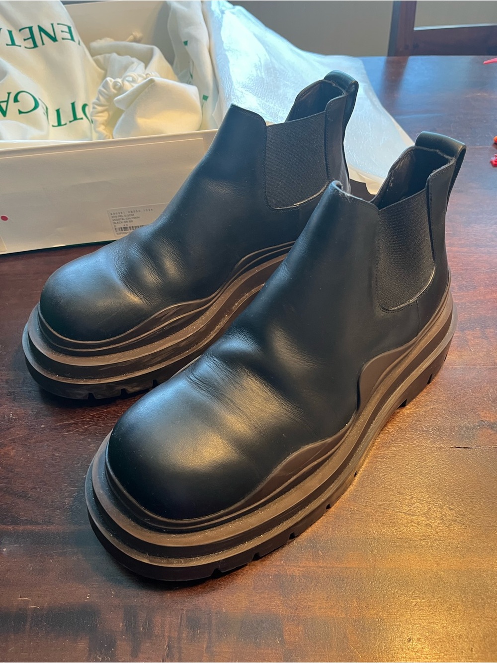 Bottega Veneta Black Leather Chunky Lug Chelsea Boots